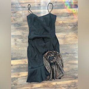 Maria Bonita Black Cocktail Dress w/ Metallic Sequin Rose Accent – Size L
